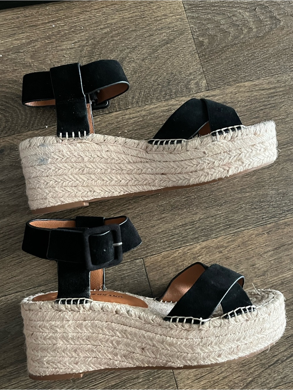 : Lucky Brand Audrinah Black Suede Espadrille Platform Wedge Sandals size 8.5